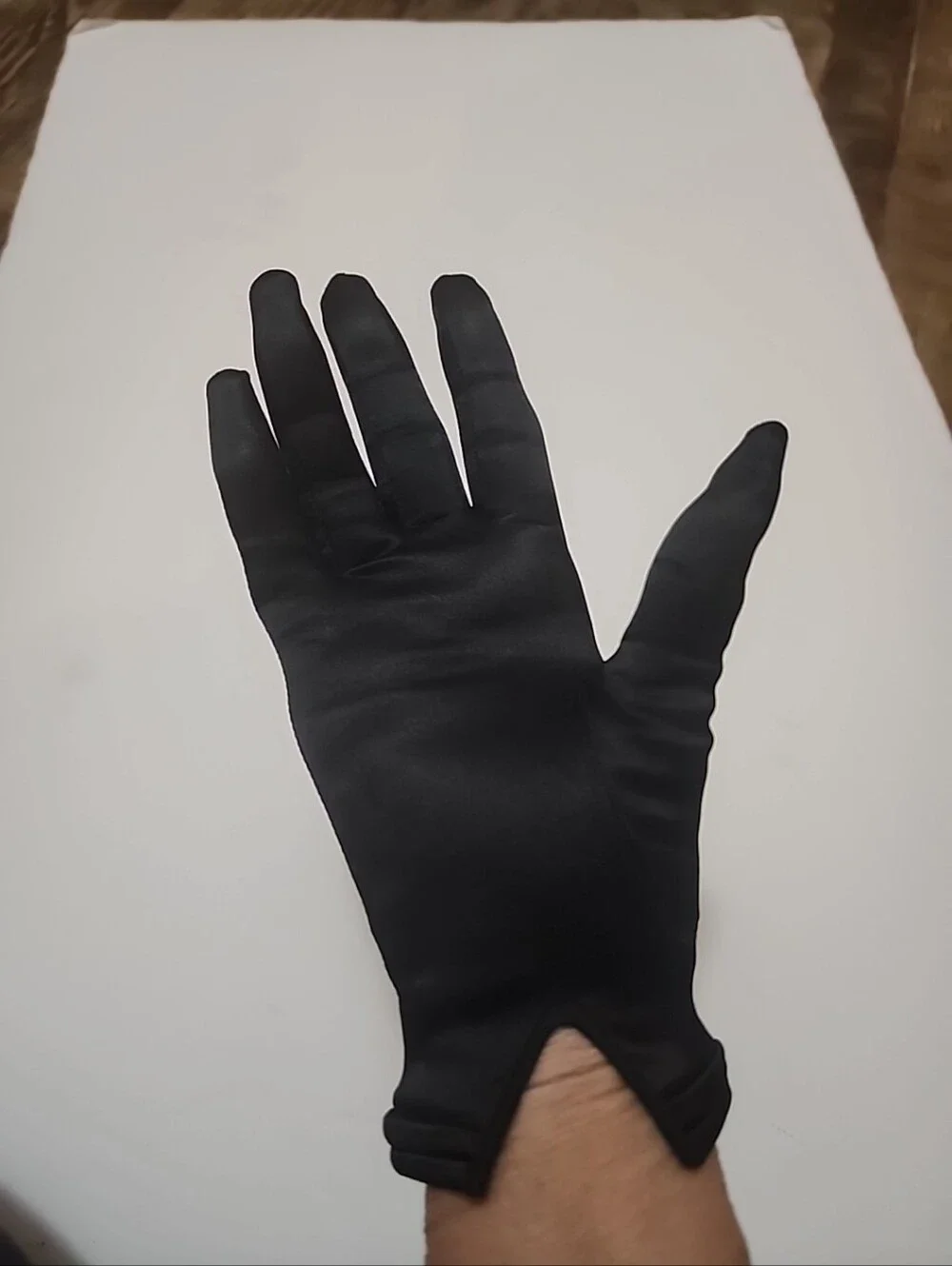 Vintage 1960s Black Satin Gloves Size 6 1/2 NWOT Wrist Length Meyers Make